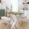 4 Pieces Farmhouse Rustic Wood Kitchen Dining Table Set with Upholstered 2 X-back Chairs and Bench,Gray Green+White+Beige