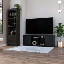 Edmonton 2 Piece Living Room Set, TV Stand + Bar Cabinet , Black / Espresso