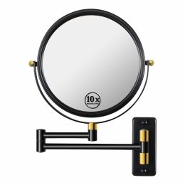 8-inch Wall Mounted Makeup Vanity Mirror, 1X / 10X Magnification Mirror, 360Â¬âˆž Swivel with Extension Arm (Black&Gold)