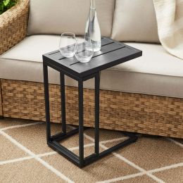 Slat Top Side Table- 22 Inches- Black
