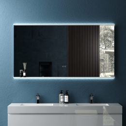 Led Bathroom Mirror with Lights; 60 Inch Anti-Fog Adjustable Front and Backlit Mirror for Bathroom with Light-Guiding Storage Boards; 3 Colors Bathroo