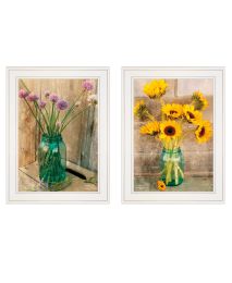 "Country Sunflowers & Chives" 2-Piece Vignette by Anthony Smith; Ready to Hang Framed Print; White Frame