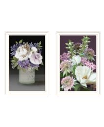 "Lilac & Wild Plum Bouquet" 2-Piece Vignette by House Fenway; Ready to Hang Framed Print; White Frame