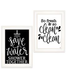 "Clean/Shower Together" 2-Piece Vignette by Fearfully Made Creations; Ready to Hang Framed Print; White Frame