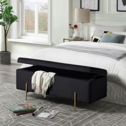 Emma Black Velvet Storage Bench with Metal Legs