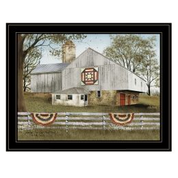 Trendy Decor 4U "American Star Quilt Block Barn" Framed Wall Art; Modern Home Decor Framed Print for Living Room; Bedroom & Farmhouse Wall Decoration