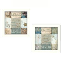 "Sunshine Sand and Sea Collection" 2-Piece Vignette By Dee Dee; Printed Wall Art; Ready To Hang Framed Poster; White Frame