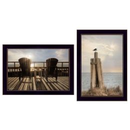 "By The Sea Collection" 2-Piece Vignette By Lori Deiter; Printed Wall Art; Ready To Hang Framed Poster; Black Frame