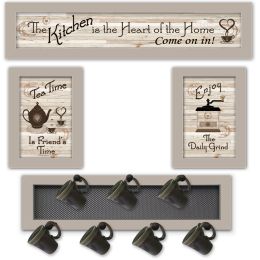 "Kitchen Collection IV" 4-Piece Vignette with 7-Peg Mug Rack by Millwork Engineering; Sand Frame