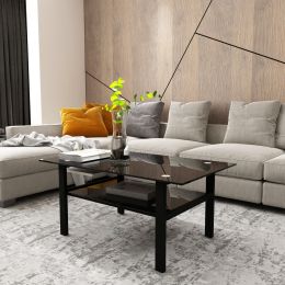 Black glass coffee table, modern and simple, black living room coffee table, side table