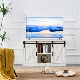 White decorative wooden TV / storage cabinet with two sliding barn doors available for bedroom living room; corridor.