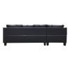 Three Piece sofa with three-seat sofa, one  Left chaise lounge, one  storage ottoman, seven  back cushions two  throw pillows (BLACK PU)