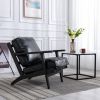 solid wood black antique painting removable cushion arm chair; mid-century PU leather accent chair