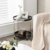 2-Tier Round Side Table with Removable Tray and Metal Frame for Small Space