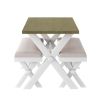 3 Pieces Farmhouse Rustic Wood Kitchen Dining Table Set with 2 Upholstered Benches, Gray Green+White+Beige