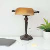 31.5 inch Antique Bronze LED Bankers Lamp with Amber Shade