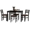 5PCS Stylish Dining Table Set 4 Upholstered Chairs with Ladder Back Design for Dining Room Kitchen Brown Cushion and Black