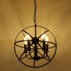 5-Light Globe Sphere Orb Cage Flush-Mount Chandelier Black Pendant Light Farmhouse Chandelier Candle Globe Ceiling Light Fixture