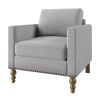 Classic Linen Armchair Accent Chair with Bronze Nailhead Trim Wooden Legs Single Sofa Couch for Living Room; Bedroom; Balcony; Light Gray