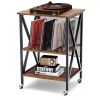 3 Tiers Vintage Style Rolling End Table with 3 Dividers for Albums