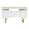 Techni Mobili White and Gold Desk for Office with Drawers & Storage, 51.25 in. W