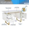 Techni Mobili White and Gold Desk for Office with Drawers & Storage, 51.25 in. W