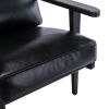 solid wood black antique painting removable cushion arm chair; mid-century PU leather accent chair