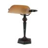 31.5 inch Antique Bronze LED Bankers Lamp with Amber Shade