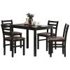 5PCS Stylish Dining Table Set 4 Upholstered Chairs with Ladder Back Design for Dining Room Kitchen Brown Cushion and Black