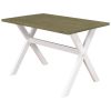 3 Pieces Farmhouse Rustic Wood Kitchen Dining Table Set with 2 Upholstered Benches, Gray Green+White+Beige