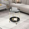 2-Tier Round Side Table with Removable Tray and Metal Frame for Small Space