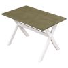 3 Pieces Farmhouse Rustic Wood Kitchen Dining Table Set with 2 Upholstered Benches, Gray Green+White+Beige