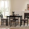 5PCS Stylish Dining Table Set 4 Upholstered Chairs with Ladder Back Design for Dining Room Kitchen Brown Cushion and Black