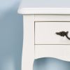 Nightstand  Drawer & Shelf;  Accent Sofa Side Table Curved Legs for Living Room;  Bedroom White