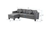 Sectional Sofa Set for Living Room with L Shape Chaise Lounge ; cup holder and Left or Right Hand Chaise Modern 4 Seat (Grey)