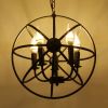 5-Light Globe Sphere Orb Cage Flush-Mount Chandelier Black Pendant Light Farmhouse Chandelier Candle Globe Ceiling Light Fixture