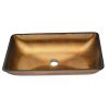 22.25" L -14.25" W -4 1/2" H Glass Rectangular Vessel Bathroom Sink in Gold Set with gold Faucet and gold Pop Up Drain