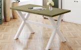 3 Pieces Farmhouse Rustic Wood Kitchen Dining Table Set with 2 Upholstered Benches, Gray Green+White+Beige