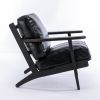 solid wood black antique painting removable cushion arm chair; mid-century PU leather accent chair