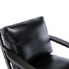 solid wood black antique painting removable cushion arm chair; mid-century PU leather accent chair