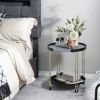 2-Tier Round Side Table with Removable Tray and Metal Frame for Small Space