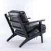 solid wood black antique painting removable cushion arm chair; mid-century PU leather accent chair