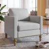 Classic Linen Armchair Accent Chair with Bronze Nailhead Trim Wooden Legs Single Sofa Couch for Living Room; Bedroom; Balcony; Light Gray