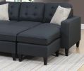 Reversible 3pc Sectional Sofa Set Black Tufted Polyfiber Wood Legs Chaise Sofa Ottoman Pillows Cushion Couch