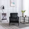 solid wood black antique painting removable cushion arm chair; mid-century PU leather accent chair