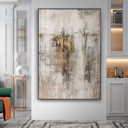 Large Size Abstract Oil Painting Beige Gold Brown Wall Art Canvas Modern Abstract Picture Home Decoration Decor Oversized Scandinavian Art (size: 90x120cm)