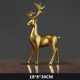 NORTHEUINS Resin Golden Couple Deer Figurines for Interior Nordic Animal Statue Official Sculptures Home Decoration Accessories (Color: Standing Deer)