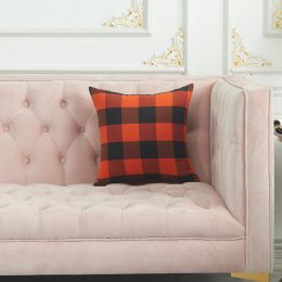 2PCS Cotton orange and black checkered pillow case, multi-size fall interior decoration, suitable for sofa, bed, autumn, Halloween (Color: as Pic, size: 50x0cm)