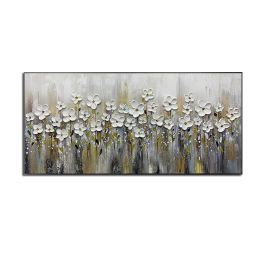 Handmade Gold Foil Abstract Oil Painting  Wall Art Modern Minimalist White Flowers Canvas Home Decorative For Living Room No Frame (size: 90x120cm)