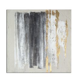 Ha's Art Top Selling Handmade Gold Foil Abstract Oil Painting Wall Art Modern Minimalist White and Black Picture Canvas Home Decor For Living Room Bed (size: 90x90cm)